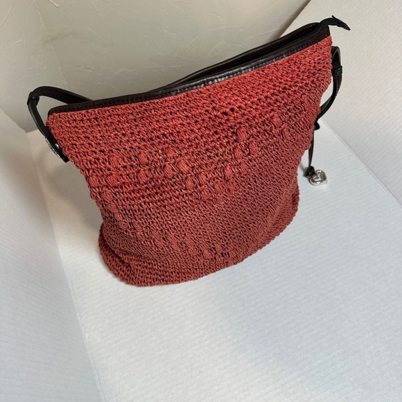 Brighton Terracotta Woven Straw Heart Shoulder Bag Leather Trim Silver Hrt Charm - Picture 2 of 12